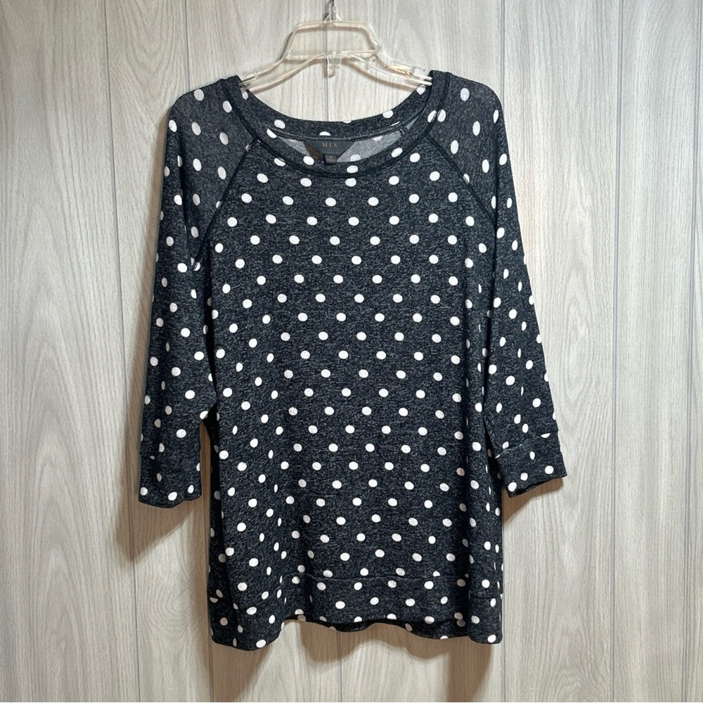 MIX By 41 Hawthorn Gray And White Polka Dot 3/4 Sleeve Sweater Size 1X